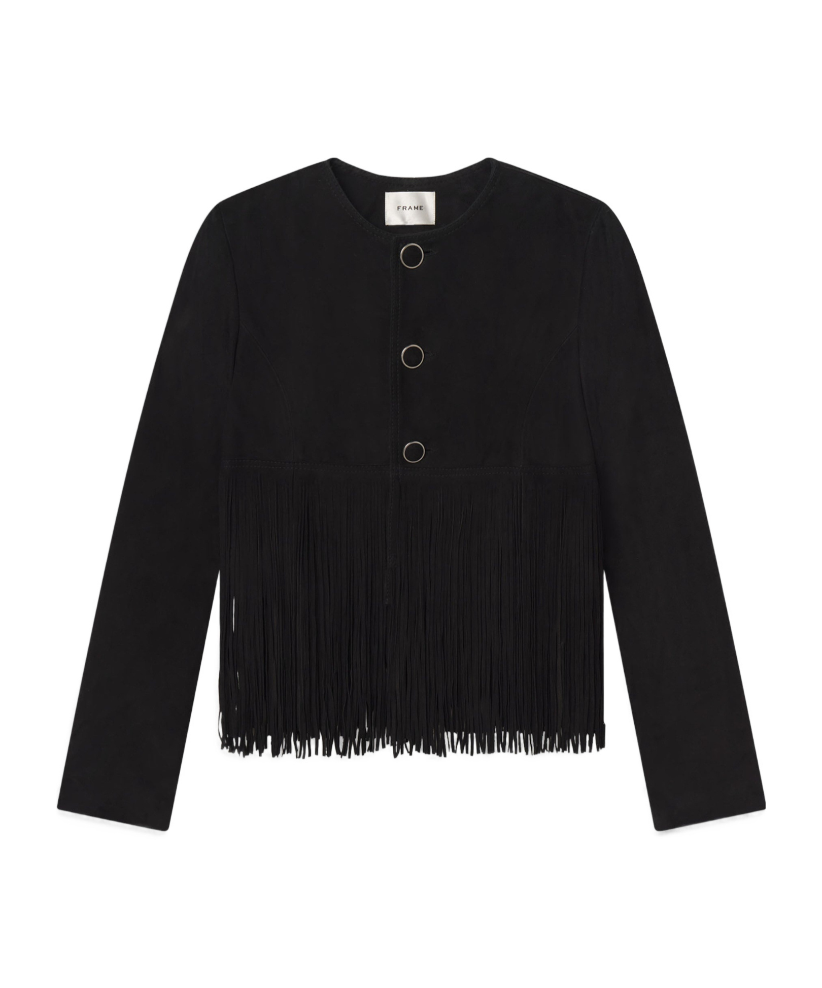 Frame Double-layered Fringed Leather Jacket In Black