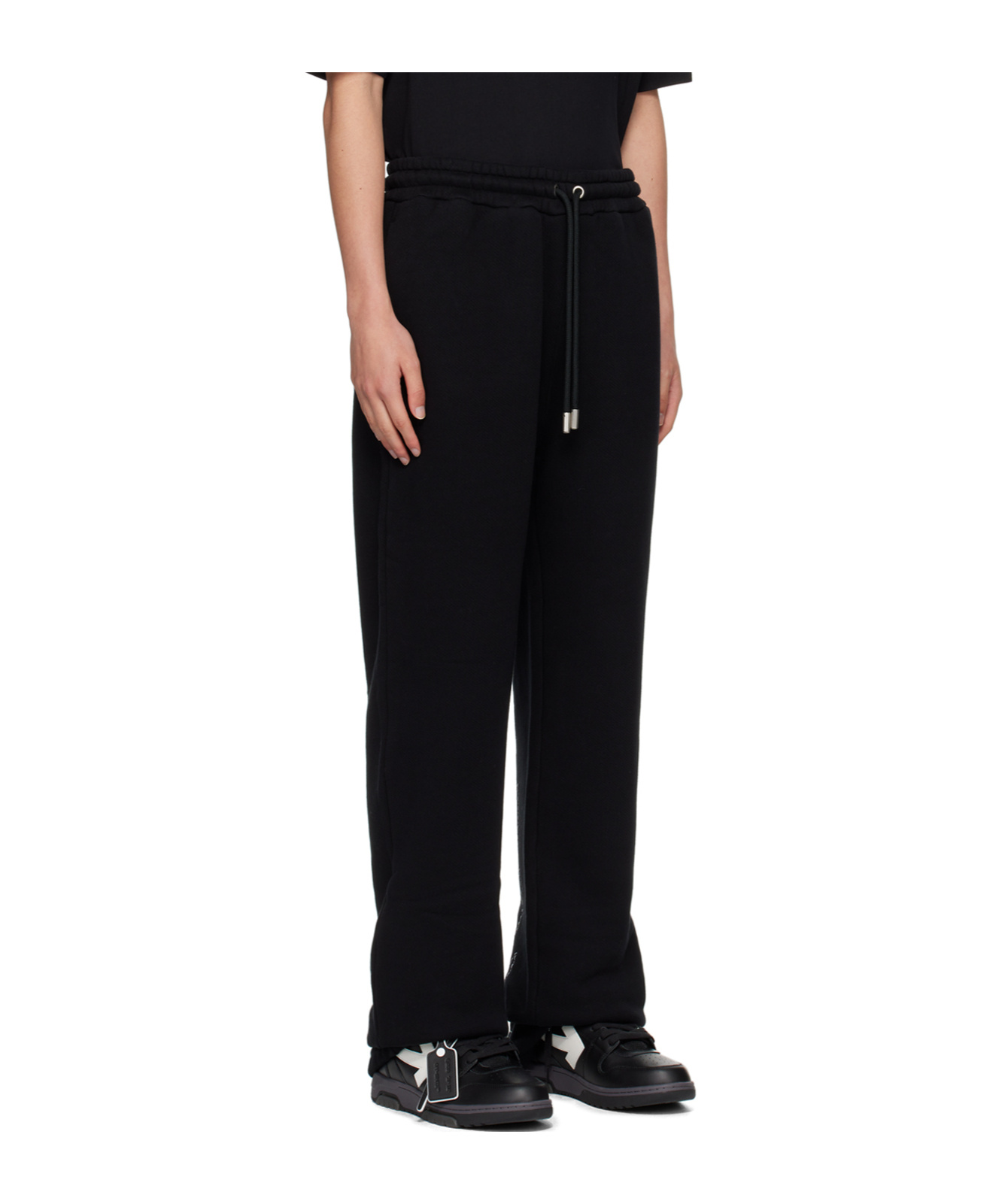 Off-white Wide-leg Cotton Joggers With Cuffed Hem In Black