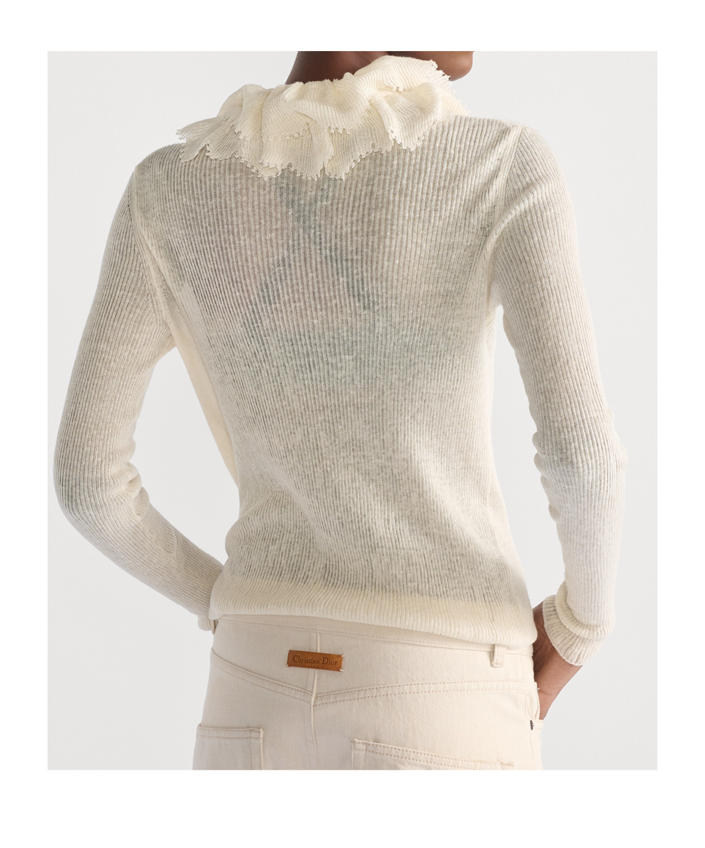 Dior Cardigan With Removable Ruched Collar In White