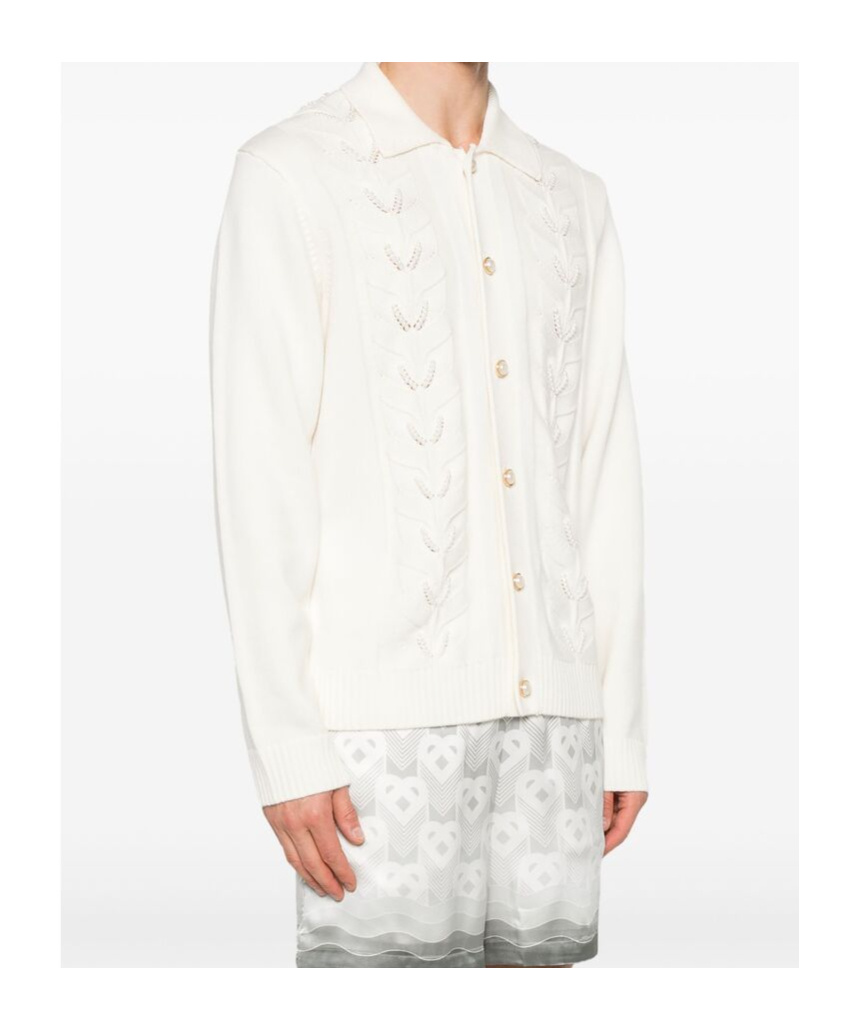 Casablanca Long-sleeved Lapel Knitted Cardigan In White