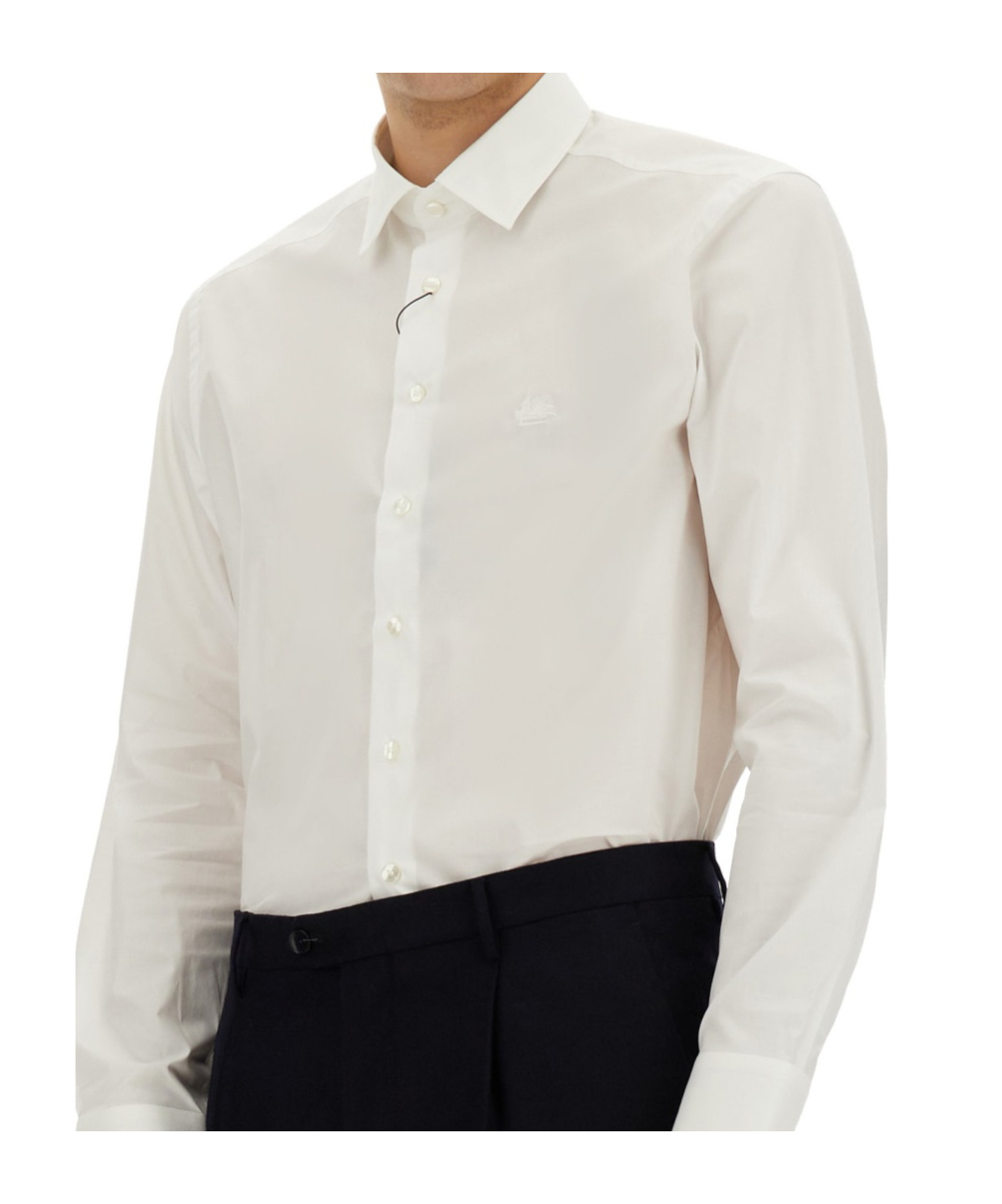 Etro Linen Shirt With Pegaso Logo In White