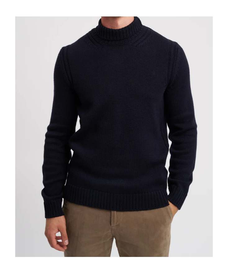 Dondup High Ribbed Turtleneck Black Wool Sweater In Black