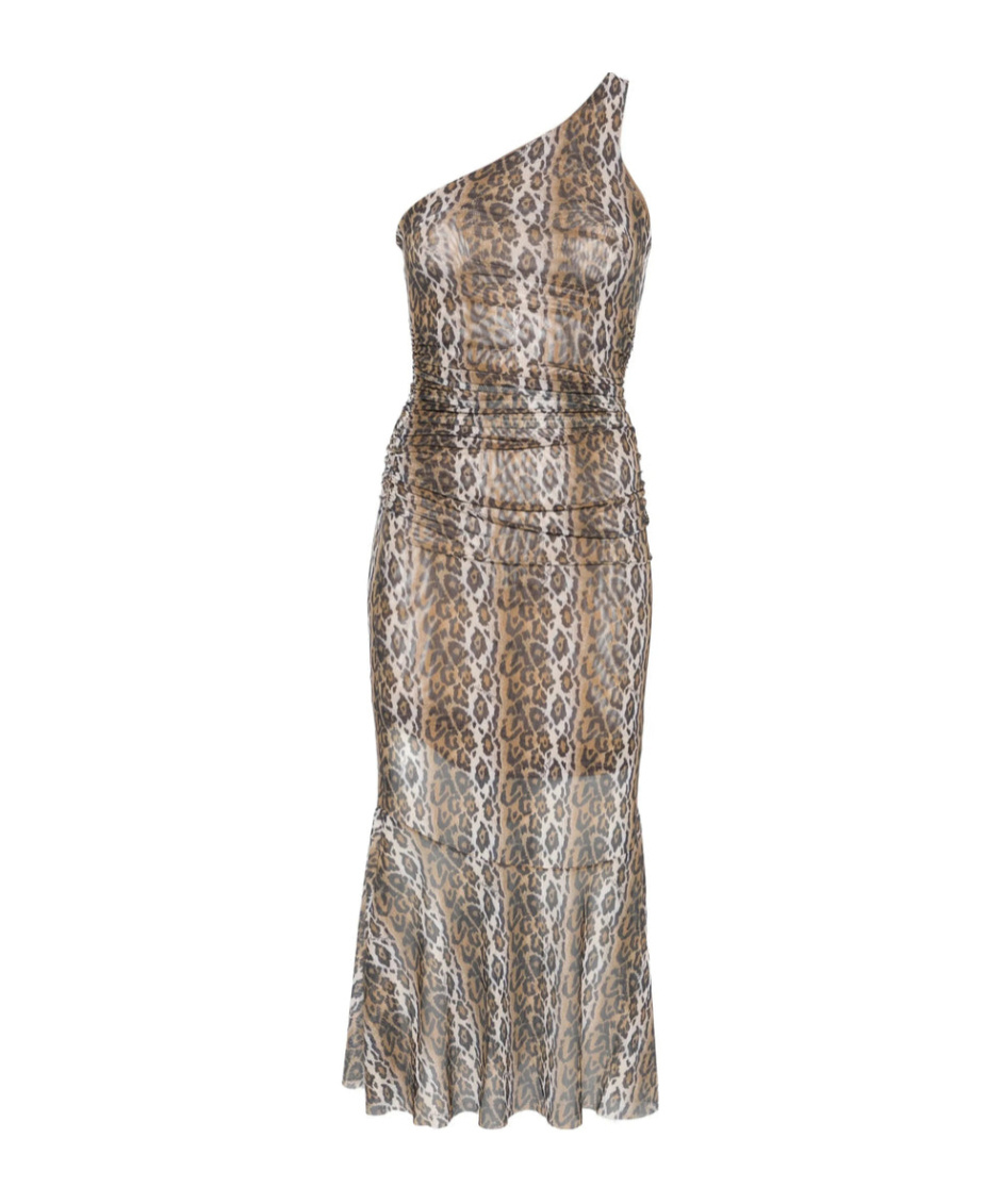 House Of Sunny Ruched One-shoulder Dress In Brown