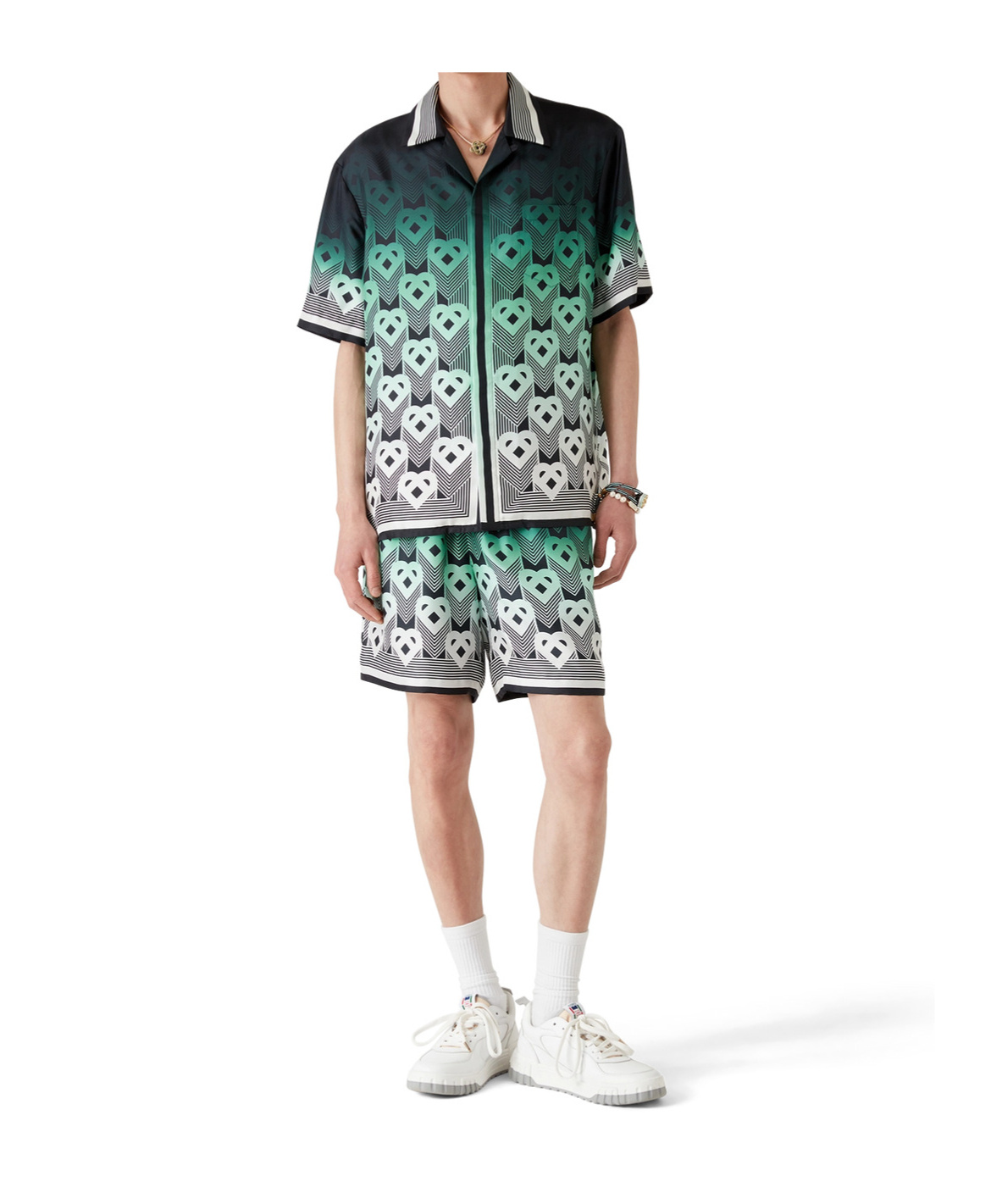 Casablanca Men Gradient Monogram Short Sleeve Silk Shirt In Green