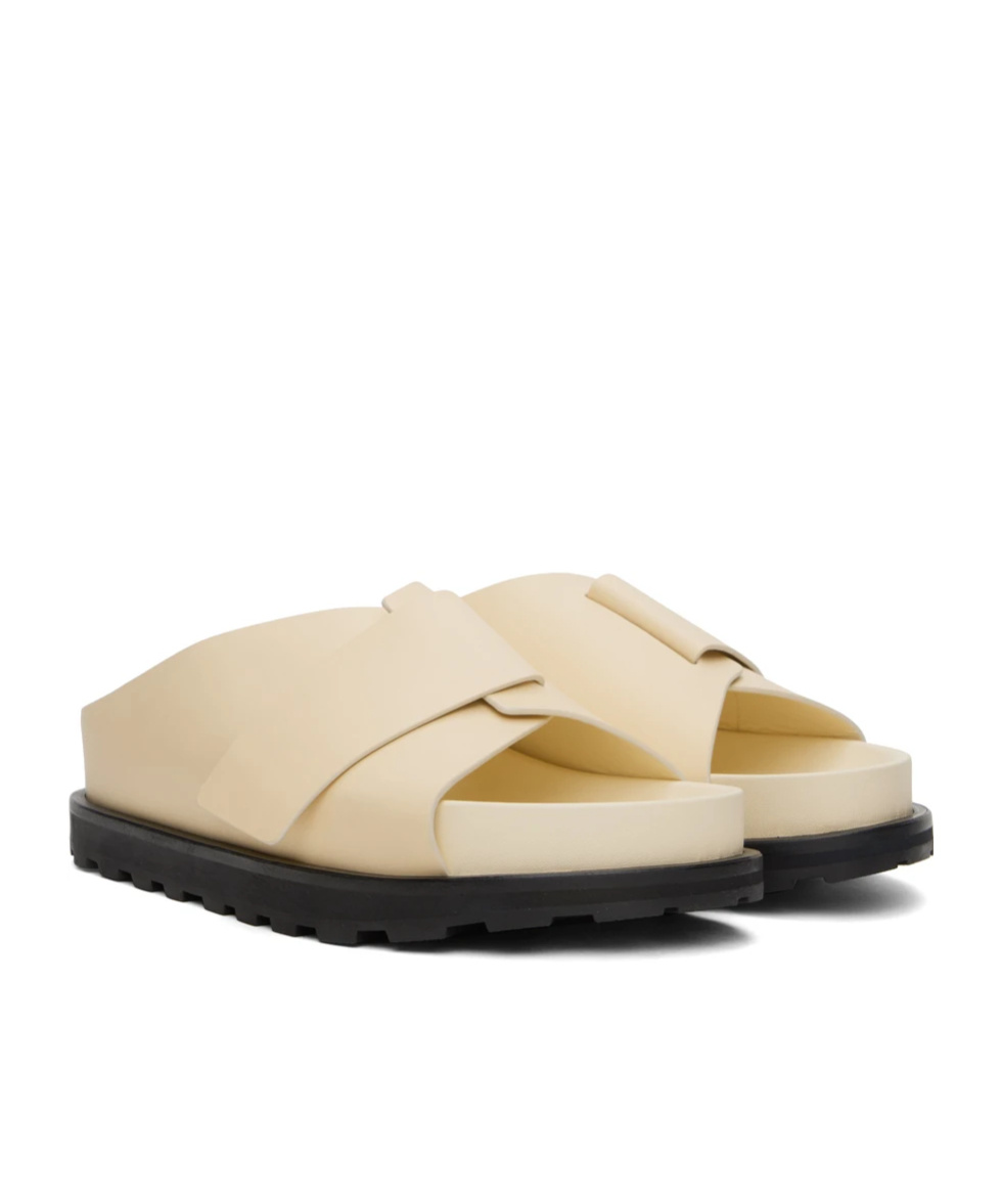 Jil Sander Beige Cross-strap Leather Slides In Nude