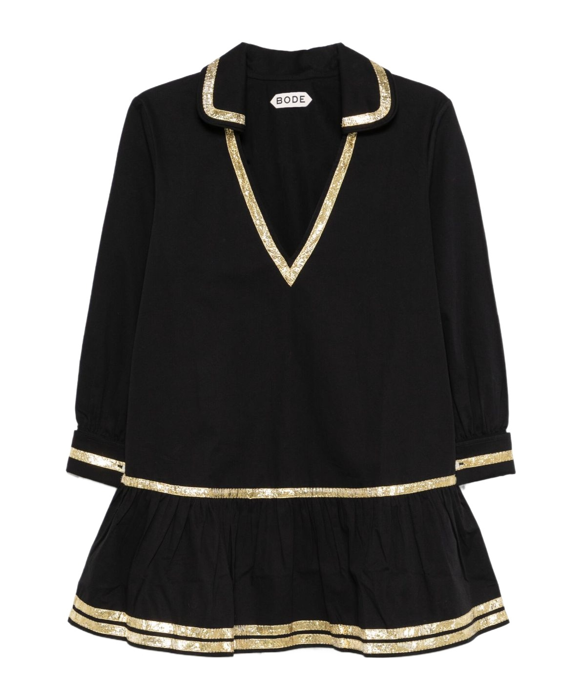 Bode Embellished Cotton-poplin Mini Dress In Black