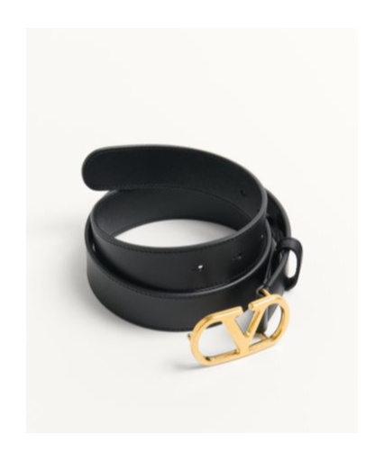 Valentino Garavani Vlogo Signature Belt In Shiny Calfskin 30 Mm Woman Black 100 In Black