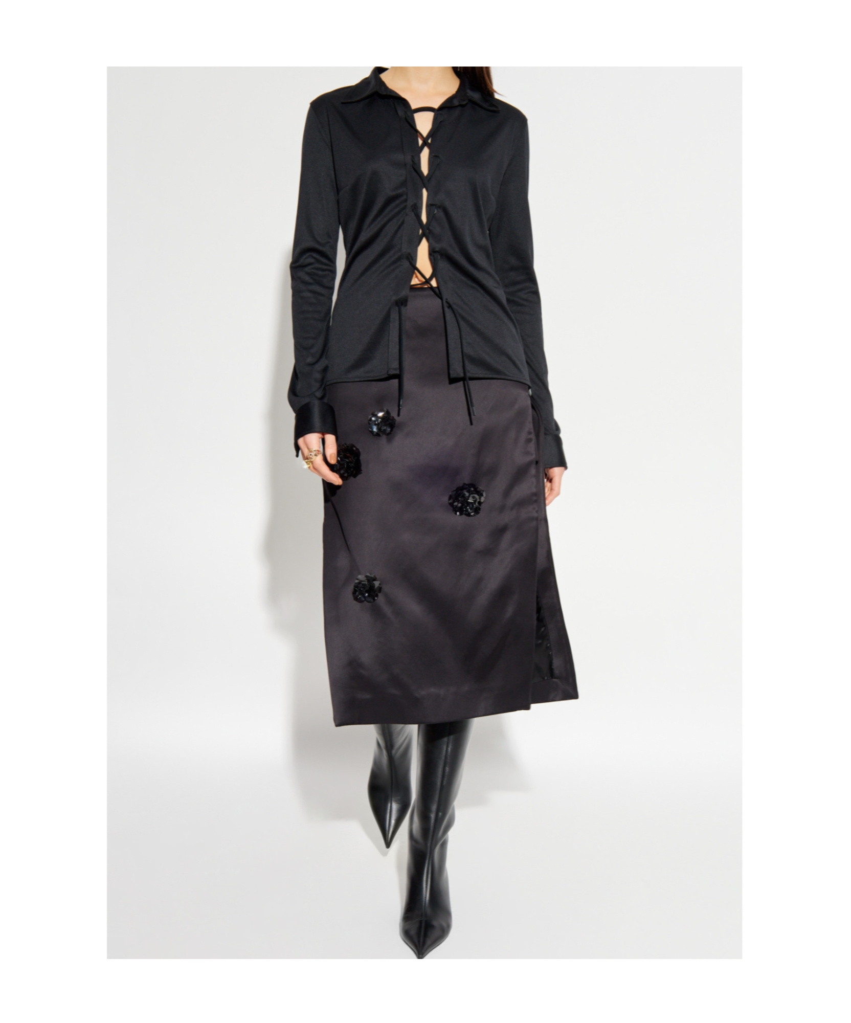 Casablanca Floral-detail Midi Skirt In Black