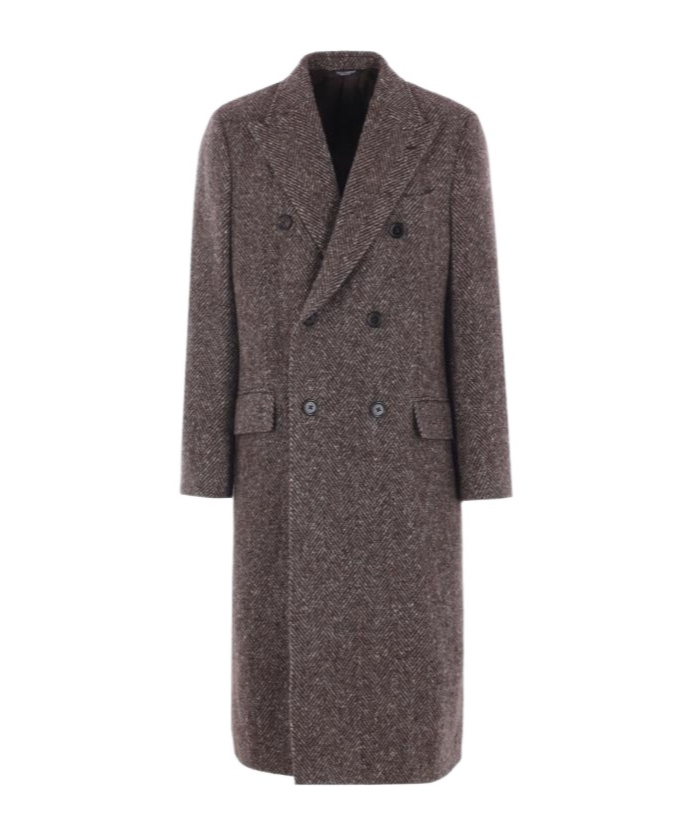 Dolce & Gabbana Herringbone Double-breasted Coat In Brown