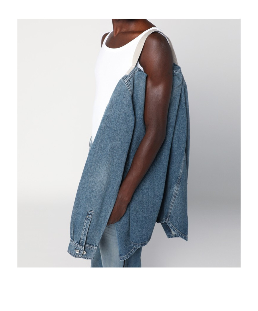 Rick Owens Drkshdw Mens Two-buttoned-pockets Curved-hem Denim Shirt Washed Indigo In Blue