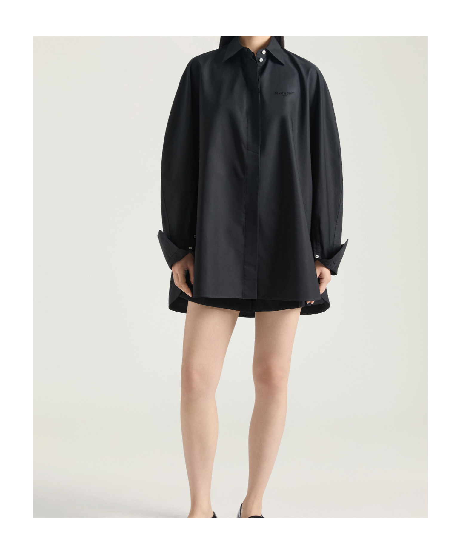 Givenchy Cotton Turned Up-sleeve Cocoon Shirt In Black