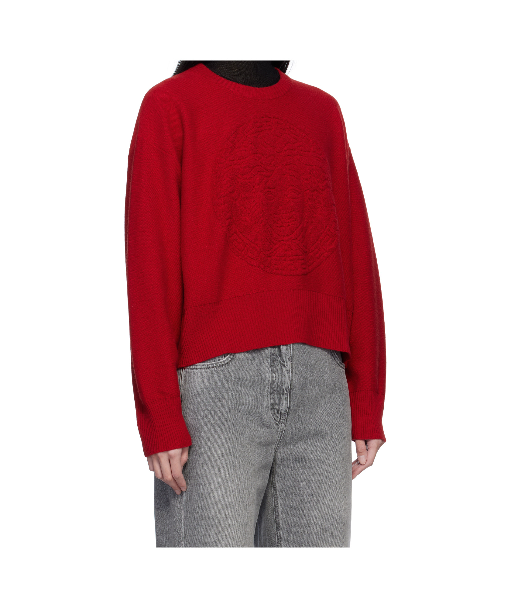 Versace Red Medusa Wool-blend Knit Towel Sweater In Red