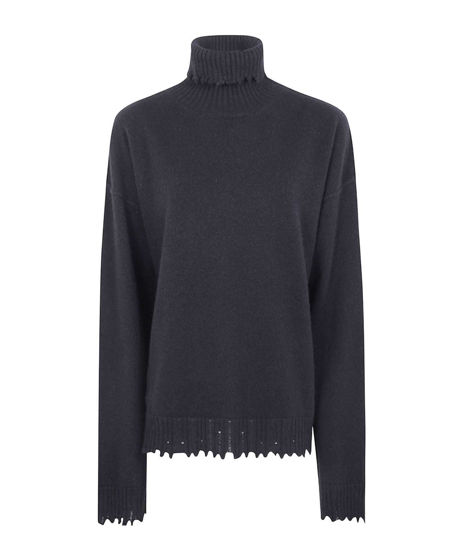 Uma Wang Turtleneck Frayed-hem Sweater In Blue
