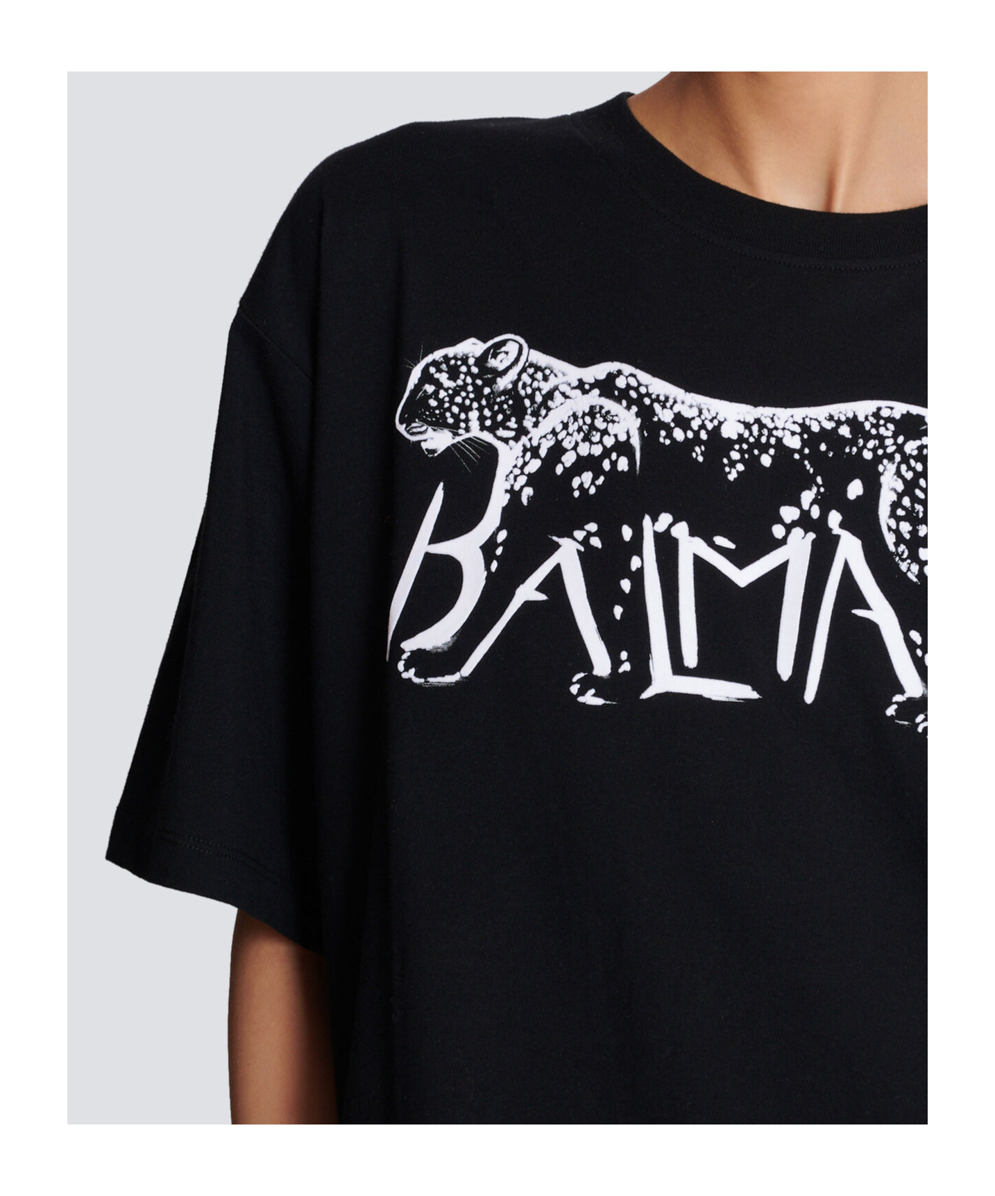 Balmain T-shirt With Leopard Print In Black