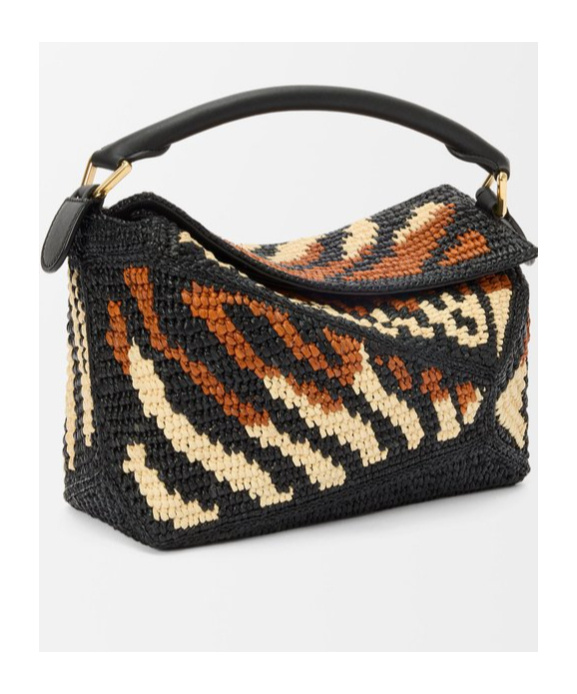 Loewe Small Puzzle Edge Bag In Raffia And Calfskin