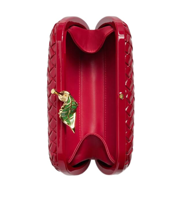 Bottega Veneta Borsa Knot Intrecciato Patent Leather Clutch In Red
