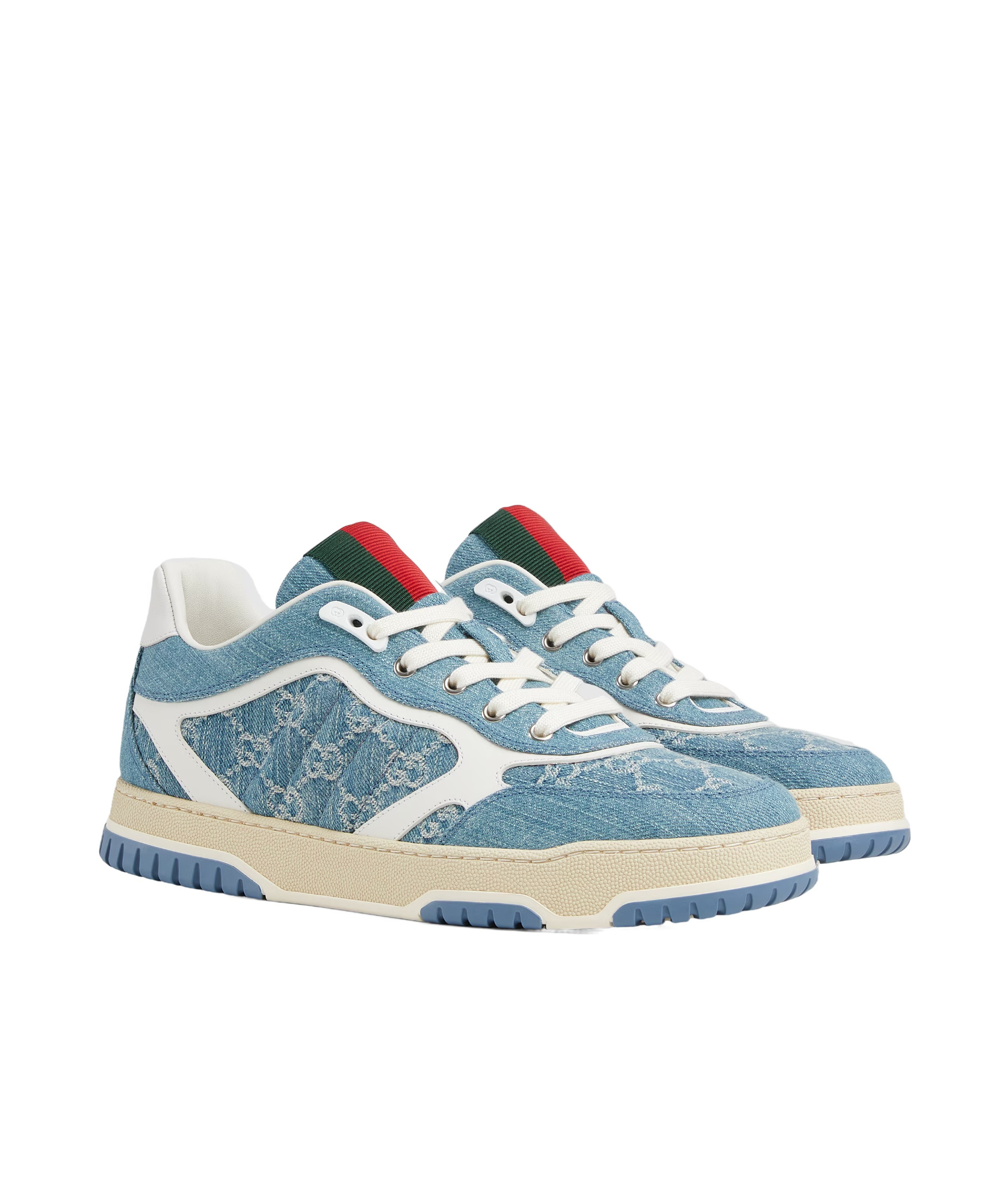 Gucci Denim Fabric Sneakers With Monogram Pattern In Blue