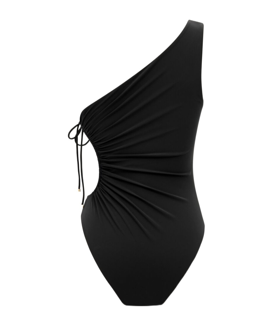 Saint Laurent Gathered One-shoulder Swimsuit In Black
