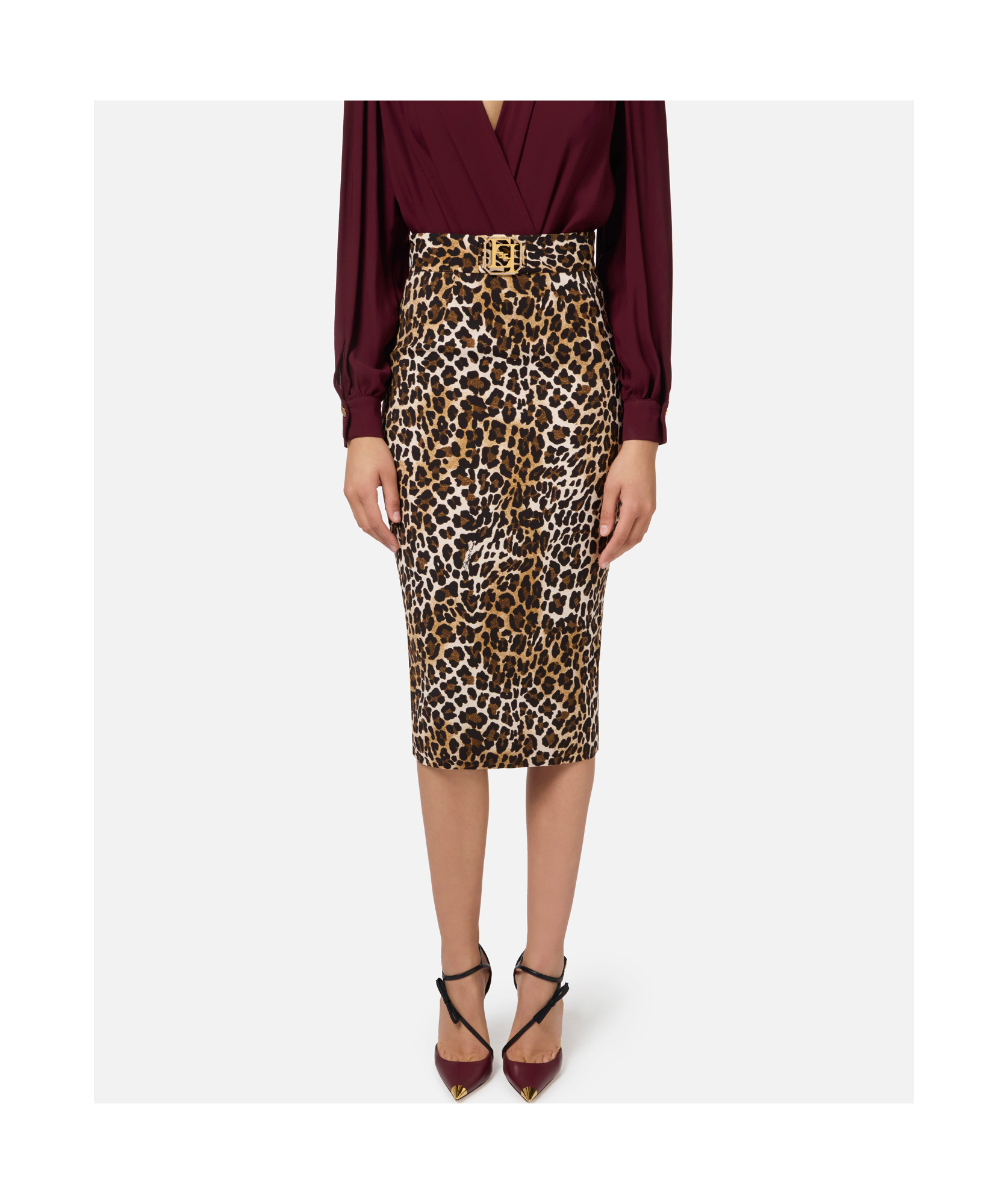 Shop Elisabetta Franchi Animalier Crêpe Midi Skirt In Black