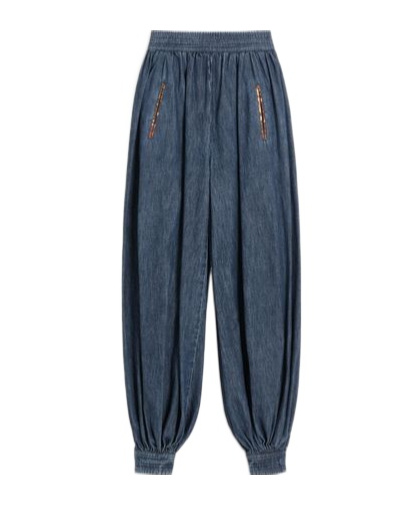 Valentino Tasseled Embroidered Chambray Tapered Pants In Blue