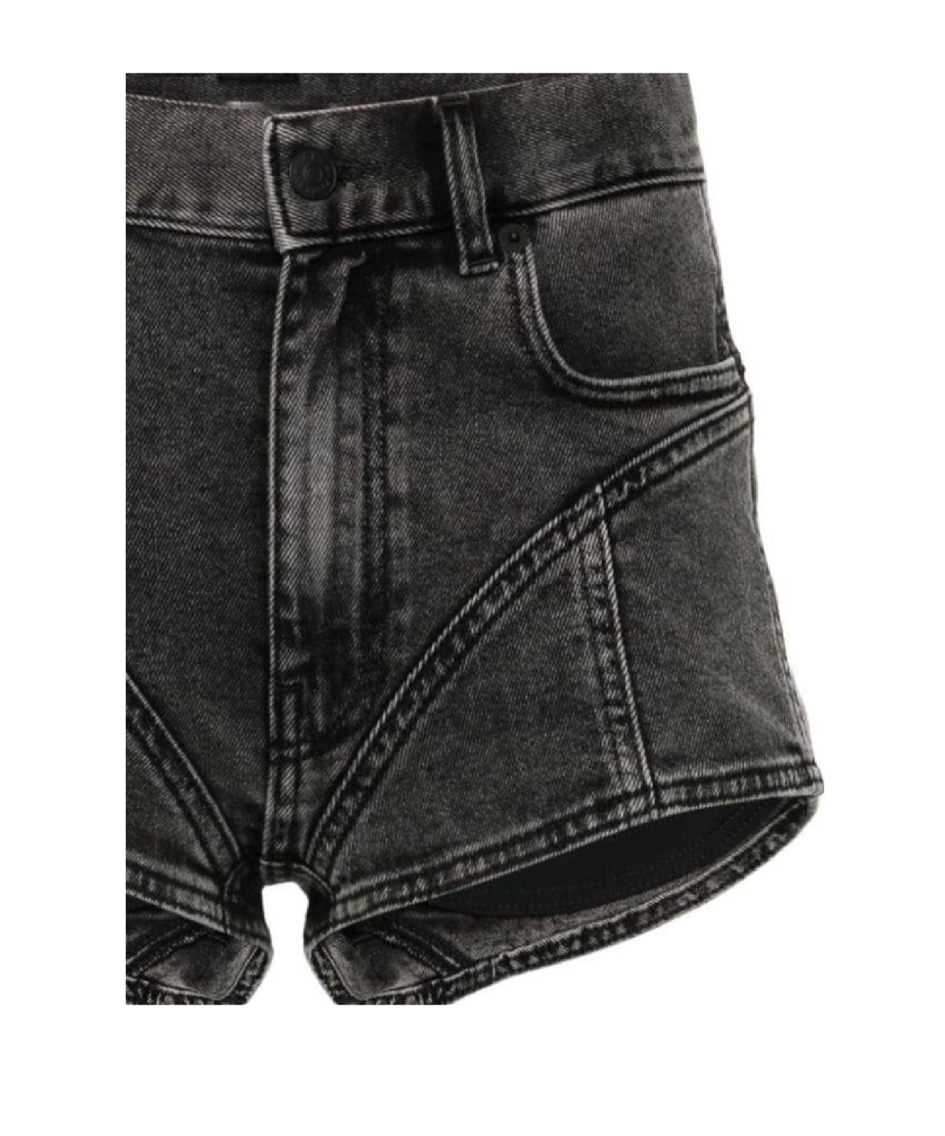 Shop Mugler Bi-material Denim Shorts In Black