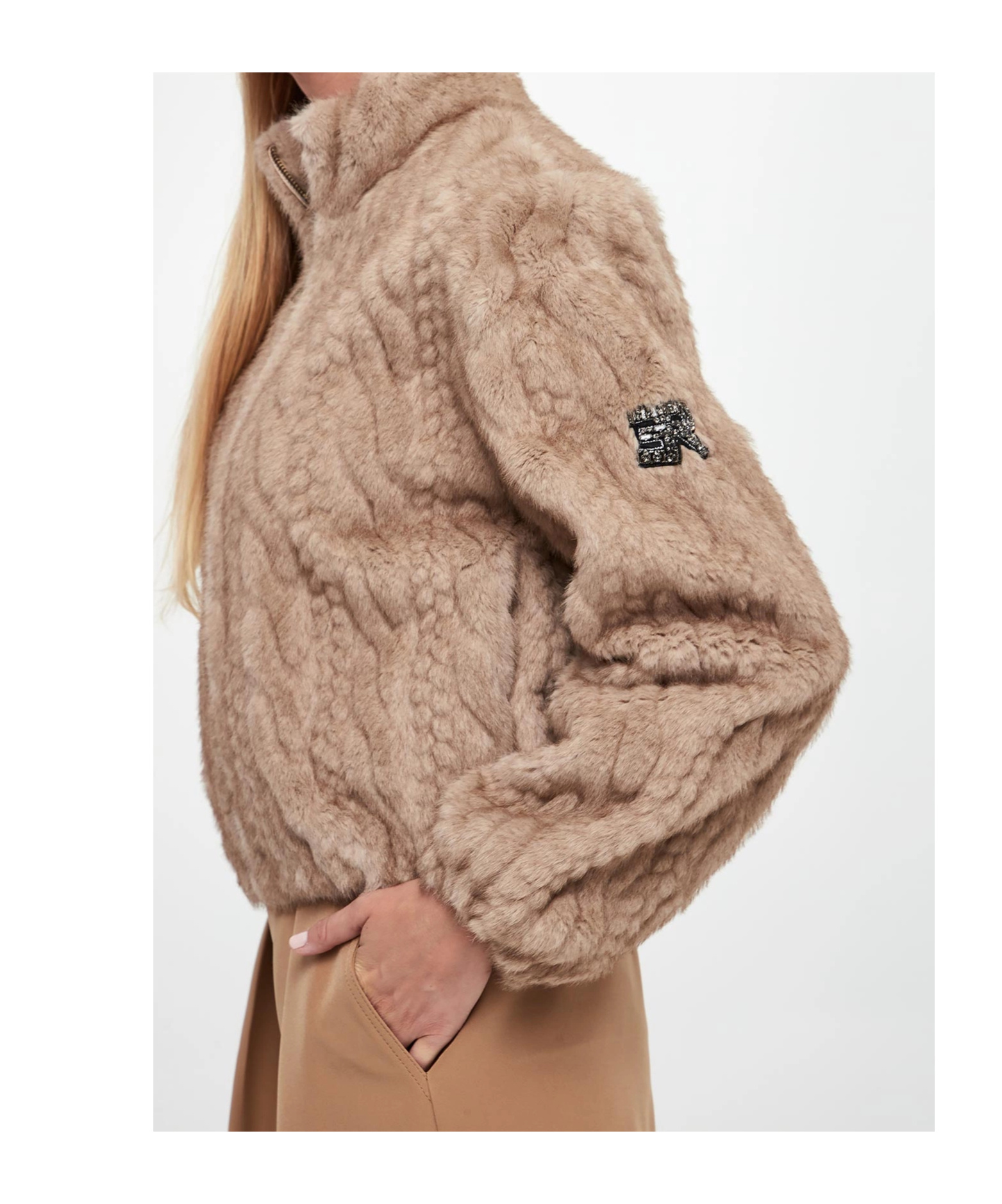 Ermanno Firenze Cable-knit Faux-fur Jacket In Brown