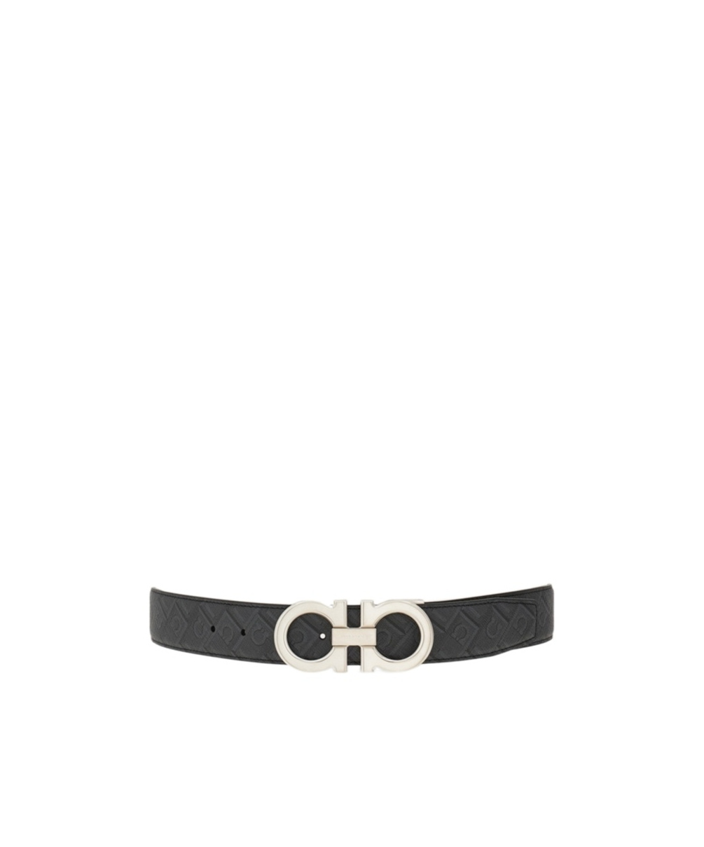 Ferragamo Adjustable Reversible Gancini Smooth Finish Belt In Black