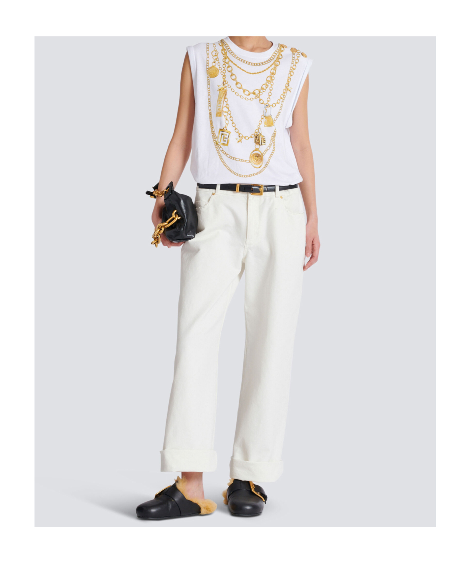 BALMAIN TROMPE-L'ŒIL-STYLE COLLIER PRINT VEST TOP