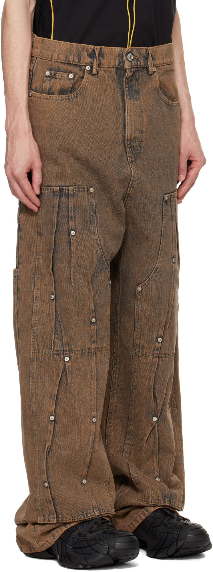 Kusikohc Brown Workwear Multi Rivet Jeans In Green