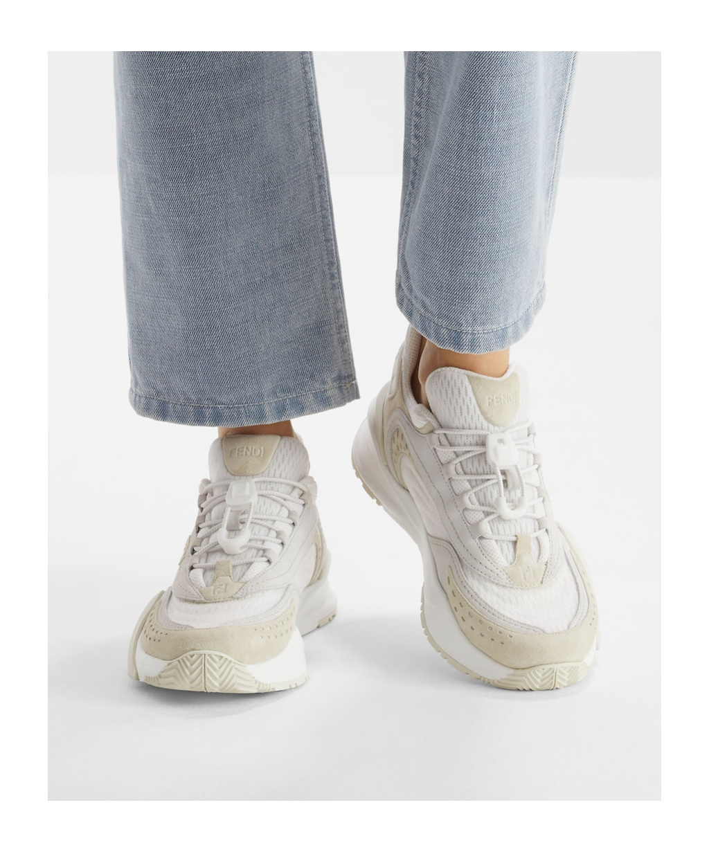 Fendi White Mesh And Suede Low Tops In White