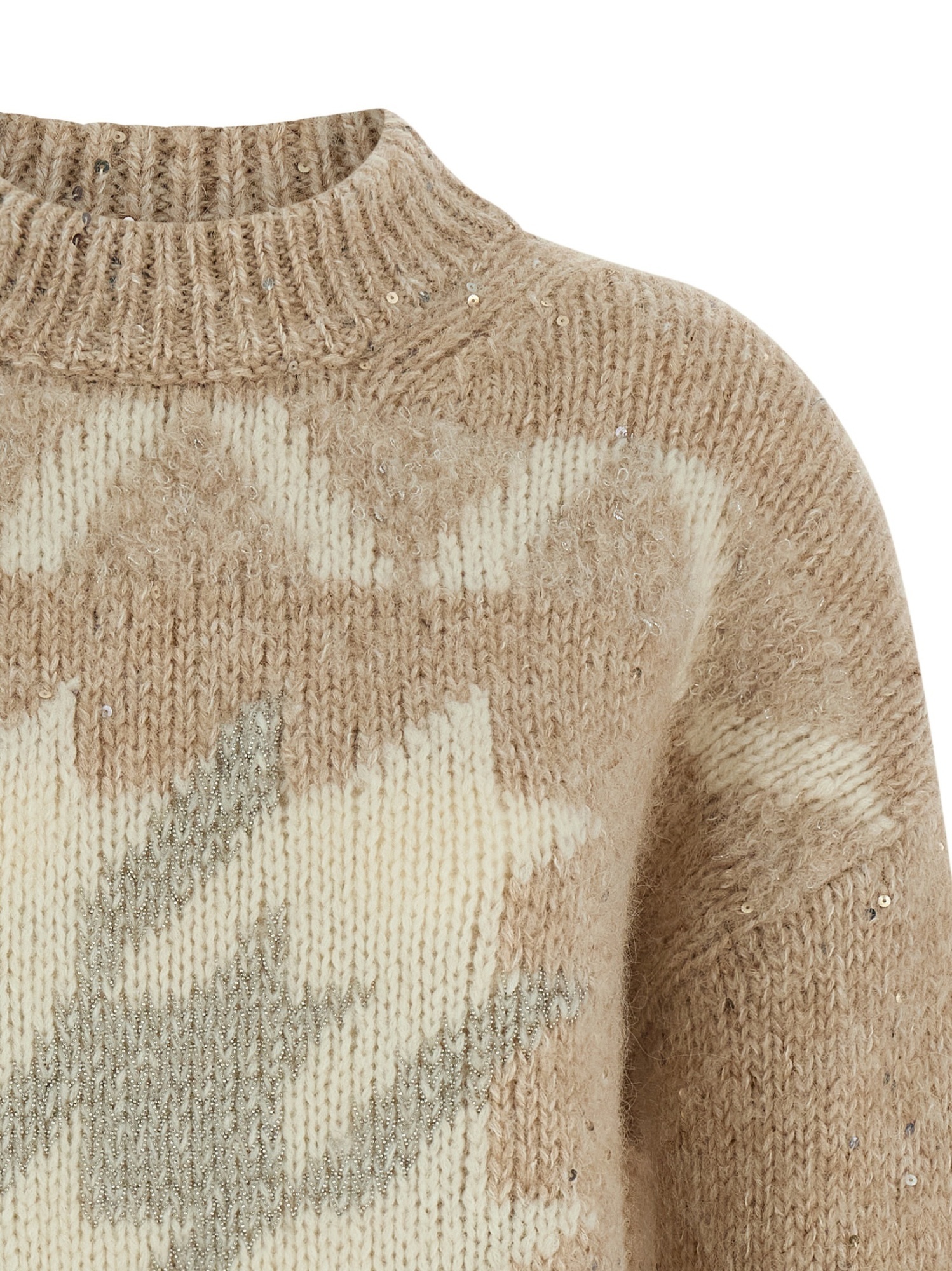 Peserico Sequin Embellished Textured Knit Sweater In Brown