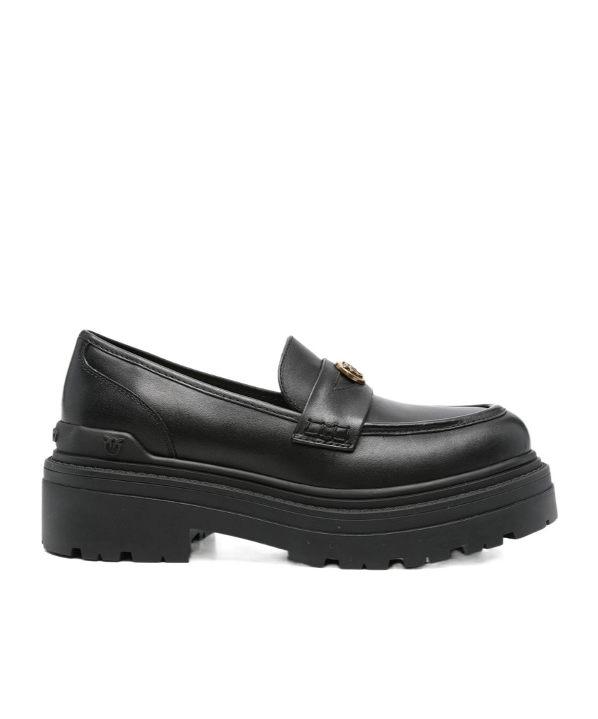 Pinko Round Toe Loafers In Black