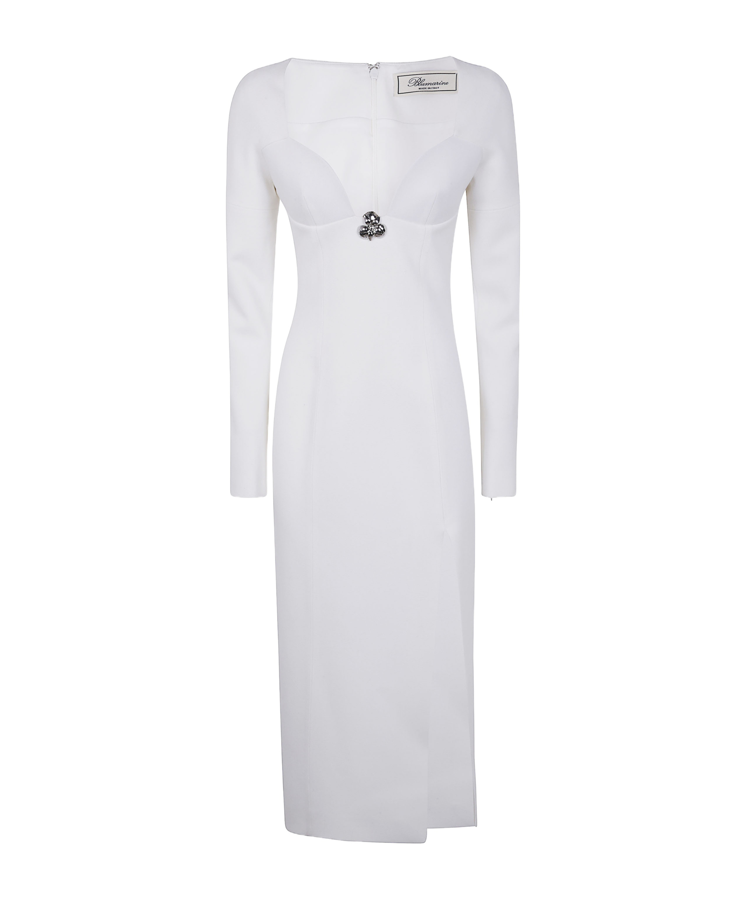 Blumarine V Neck Midi Crepe Double Dress In White