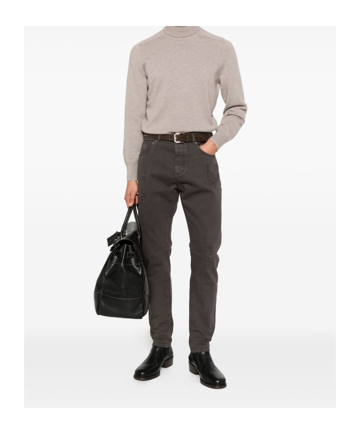 Brunello Cucinelli Turtleneck Cashmere Sweater In Neutral