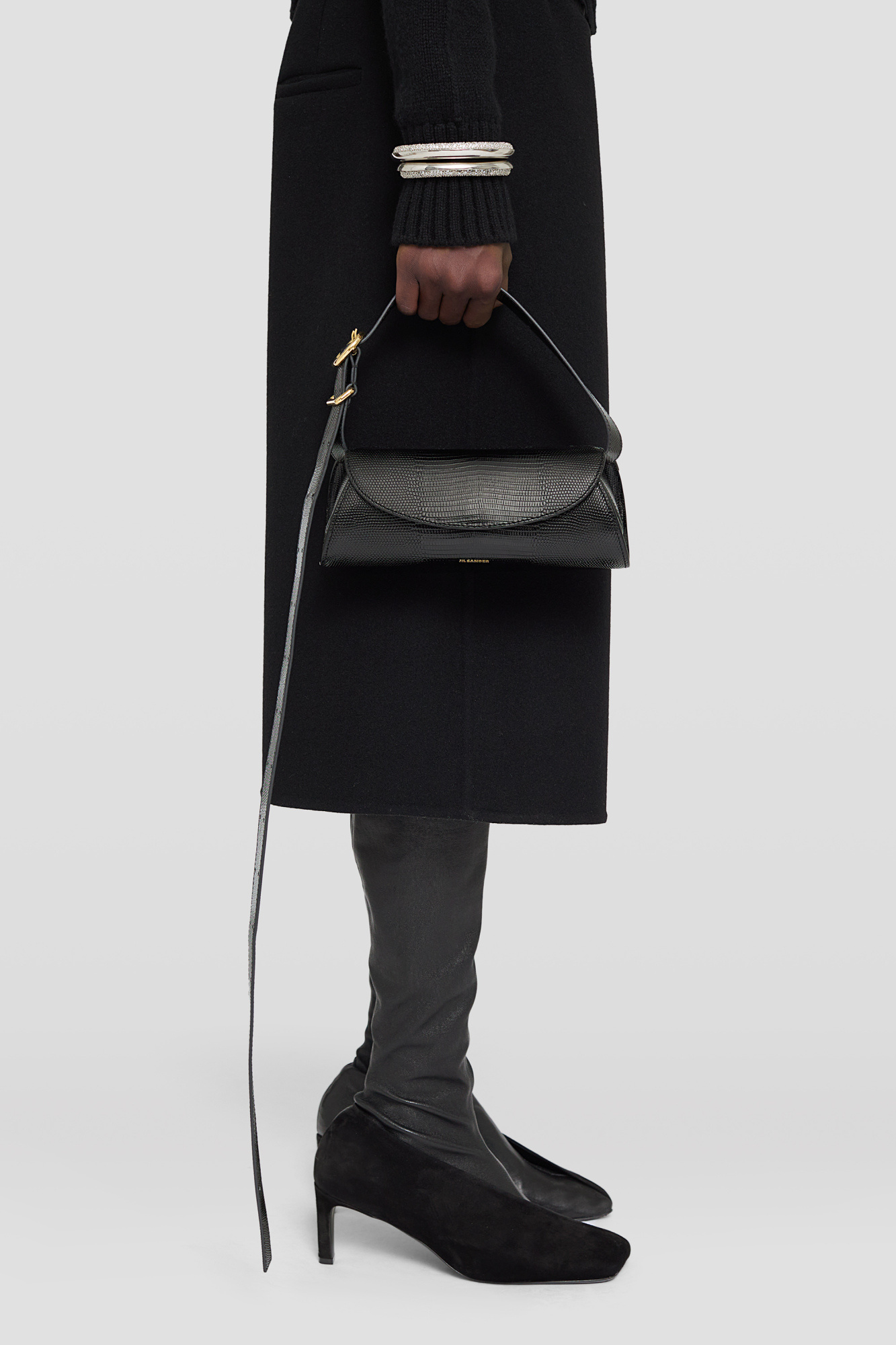 Jil Sander Large Cannolo Foldover Top Shoulder Bag In Black