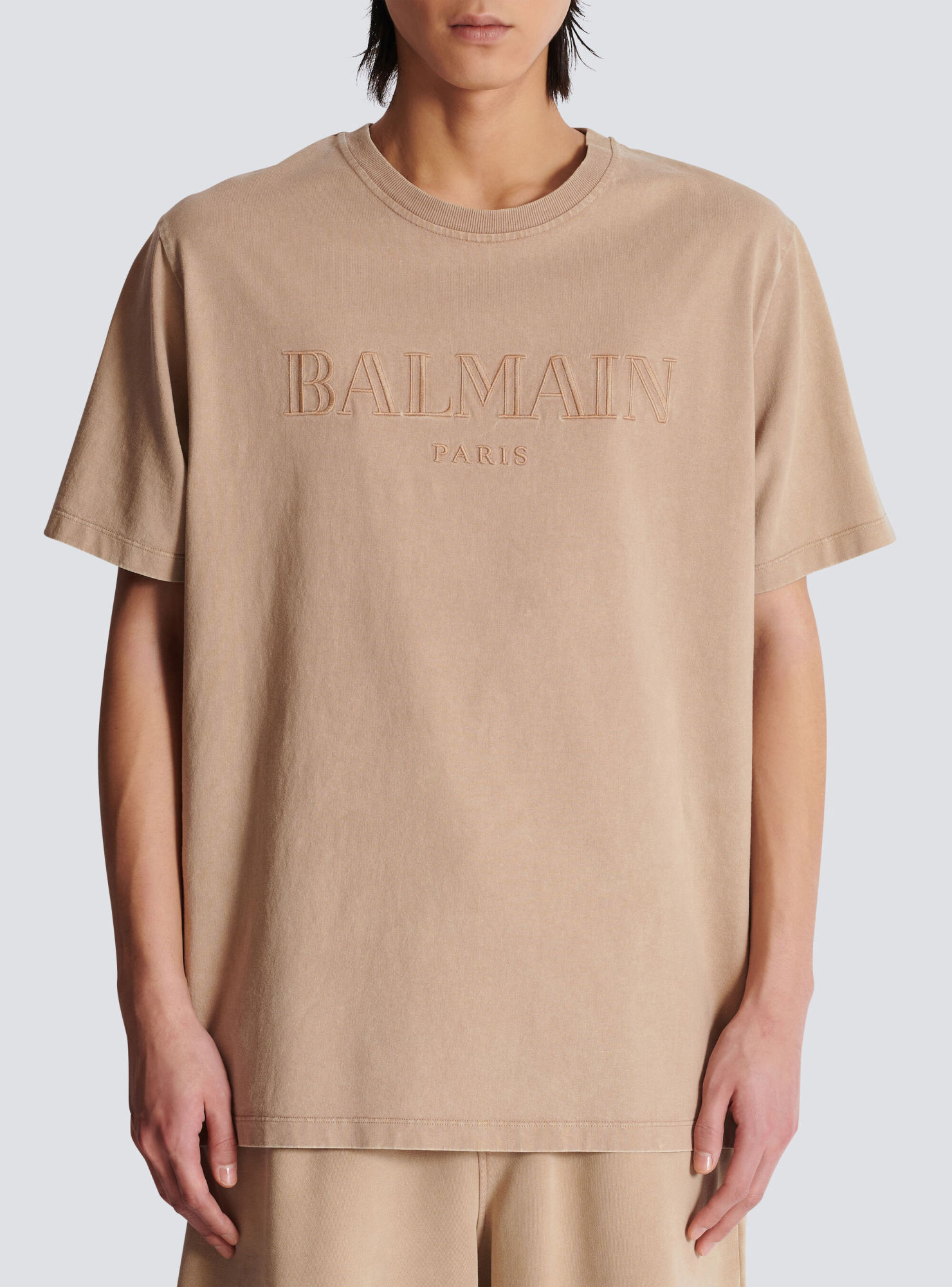 Shop Balmain Loose T-shirt With Vintage  Embroidery In Nude