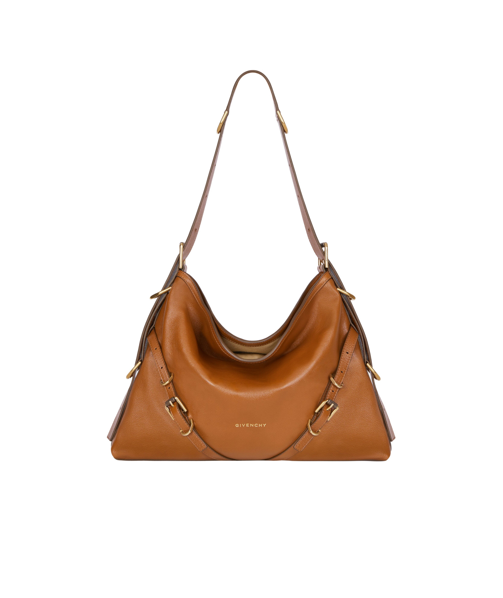 Givenchy Voyou Medium Shoulder Bag In Shiny Tumbled Leather In Brown