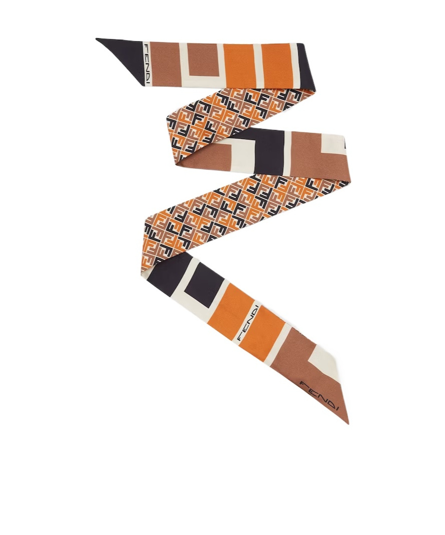 Shop Fendi Multicolour Silk Narrow Scarf In Brown