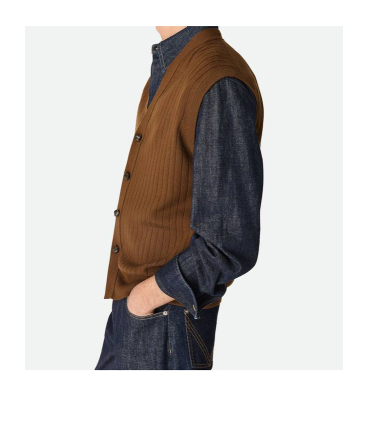 Bottega Veneta Wool Vest With V-neckline And Ribbed Texture In Brown