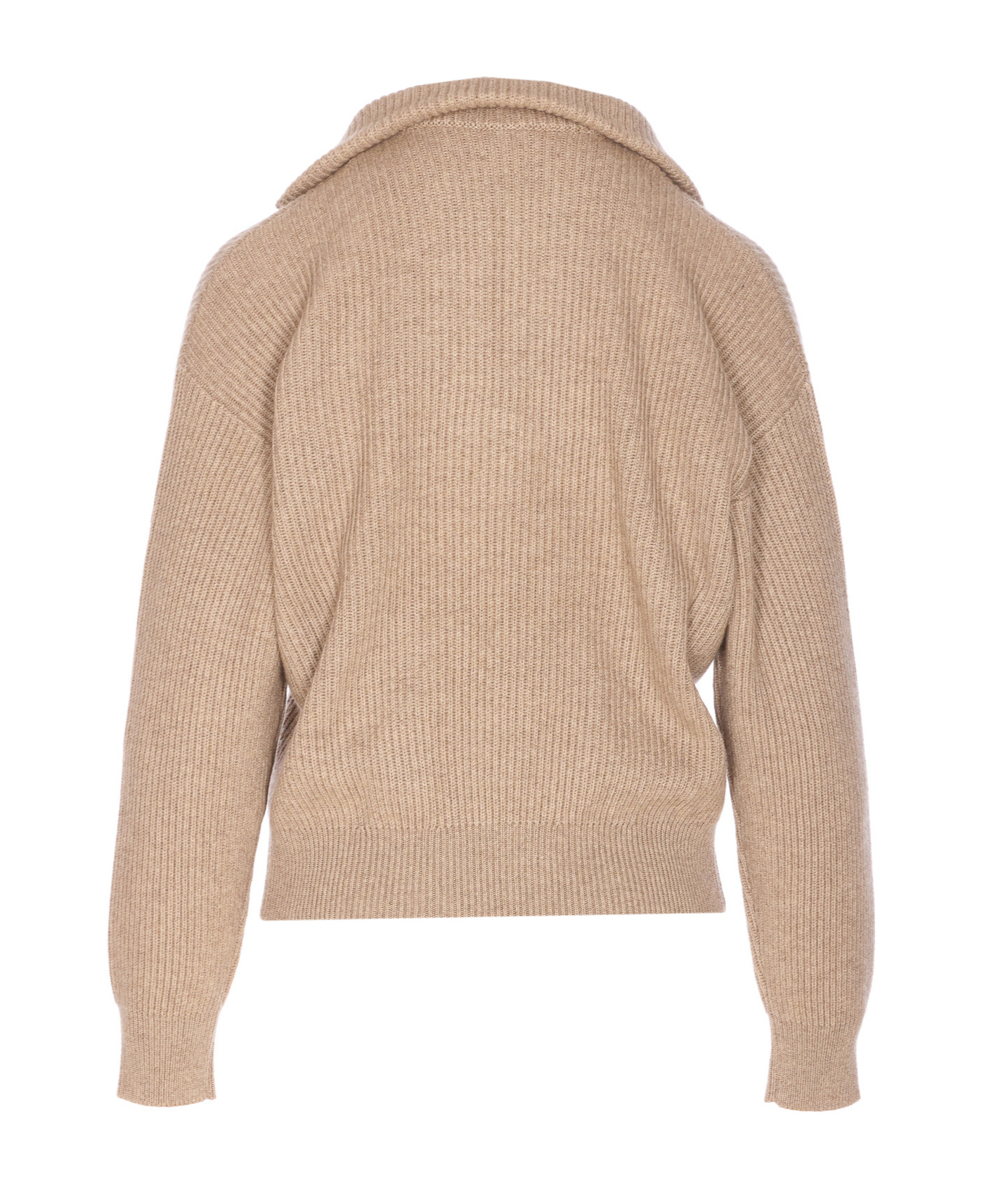 Brunello Cucinelli Ribbed Cashmere Deep-v Monili Trim Pullover In Brown