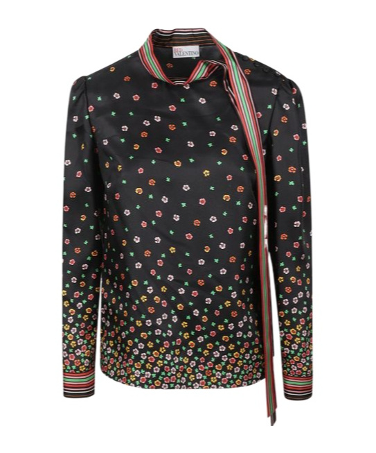 Red Valentino Floral Printed Long-sleeved Top In Black