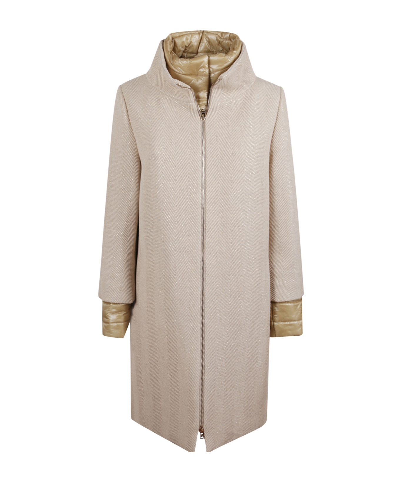 Herno Zigzag-weave High Neck Coat In Neutral