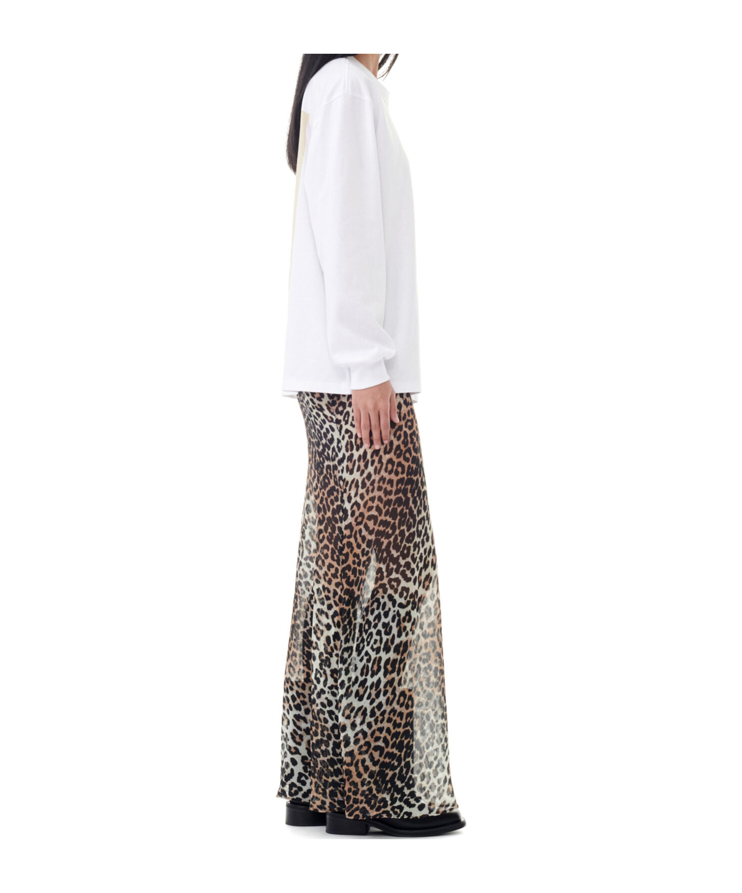Ganni Future Heavy Jersey Palm Long Sleeve Tee Bright White In White