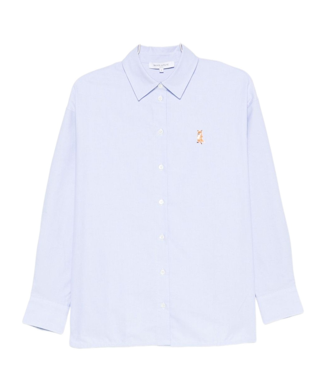 Maison Kitsuné Cotton Shirt With Long Sleeves And Structured Collar In Blue