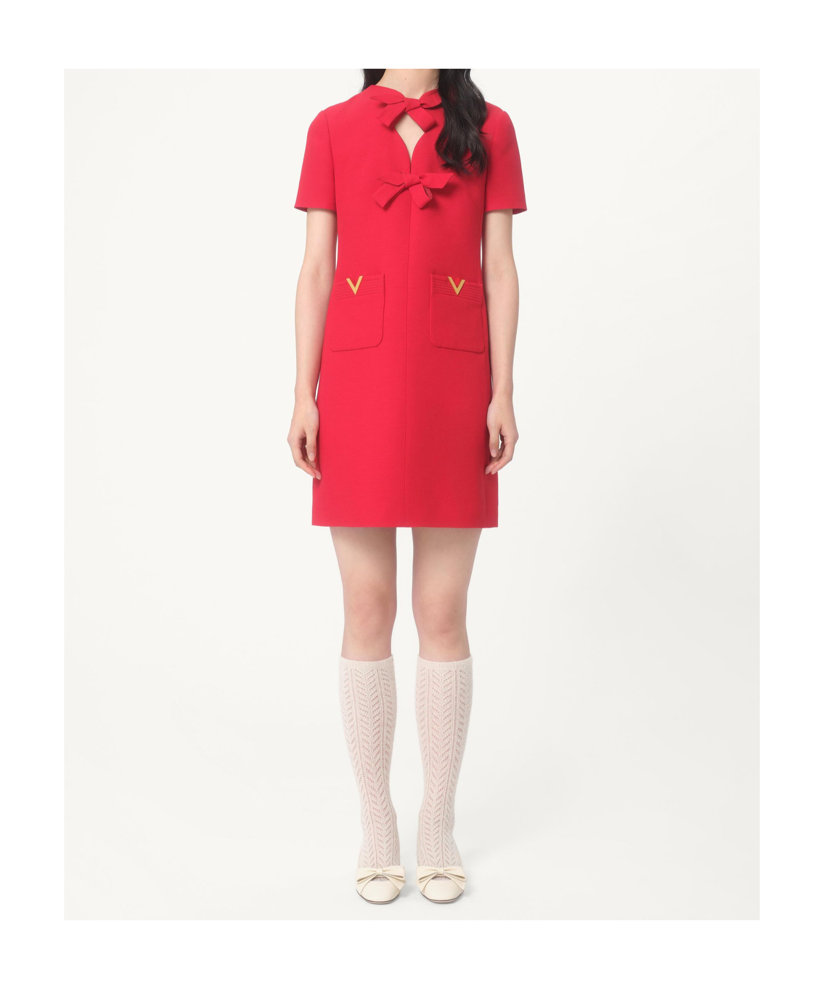 Valentino Fitted Red Dress With Decorative Bows In Red