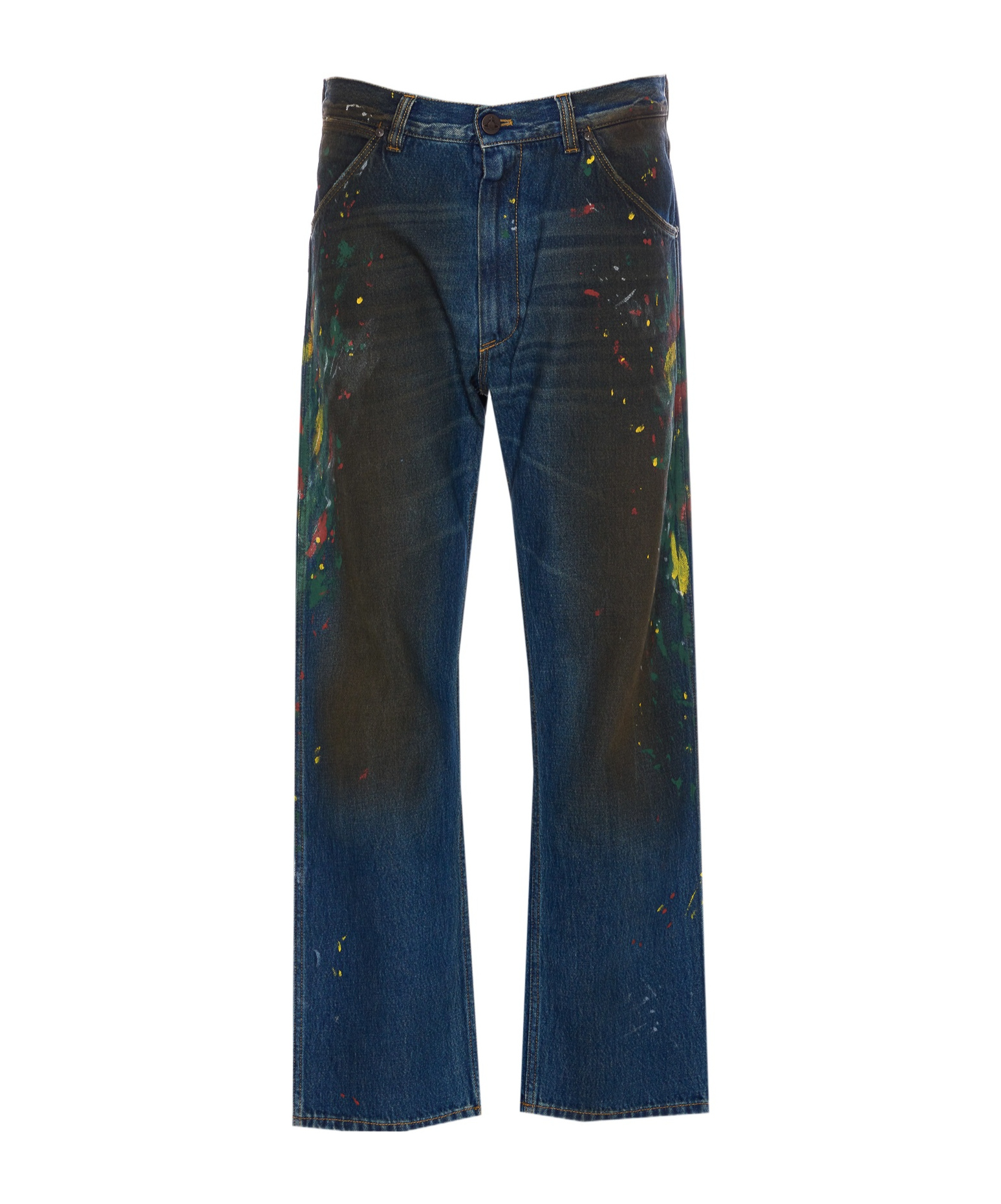 Vivienne Westwood Straight Leg Painted Jeans With Paint Splatter In Blue