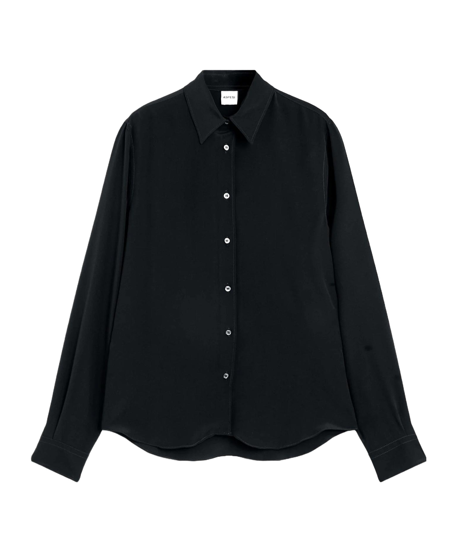 Aspesi Camicia In Crepe De Chine Di Seta - Nero In Black