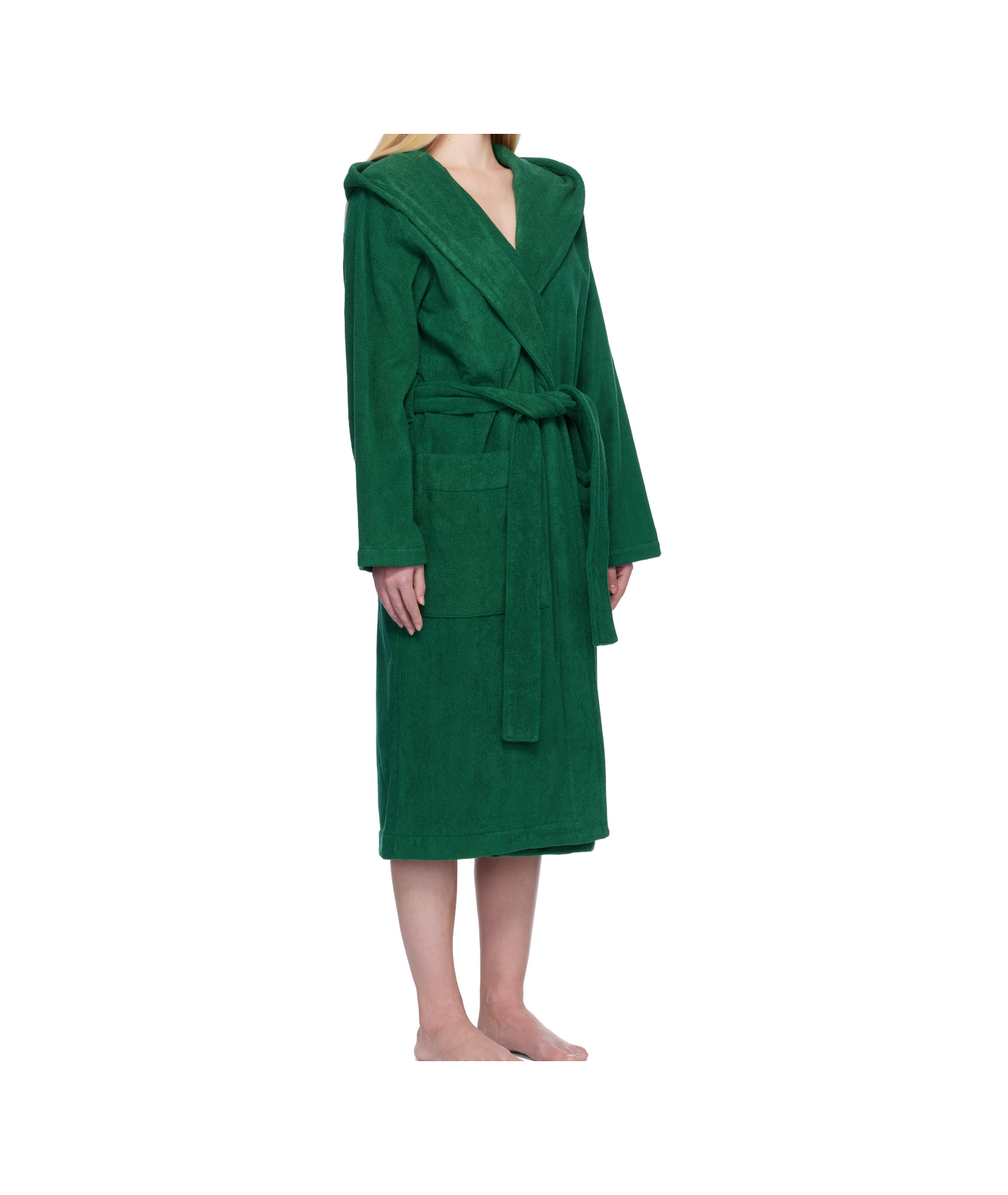 Tekla Green Hooded Bathrobe In Green
