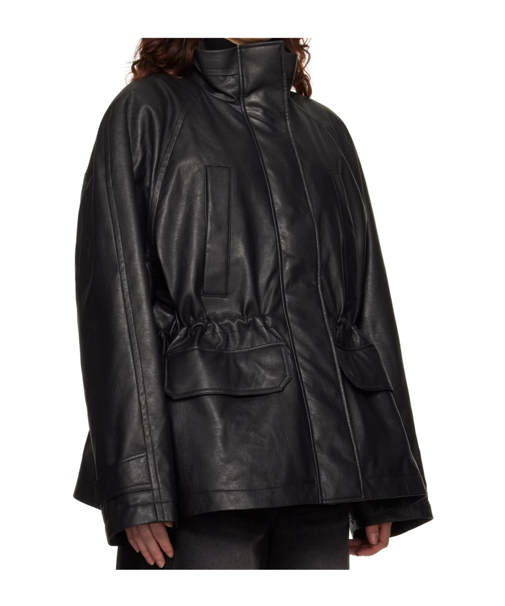 Juunj Black Utility Safari Faux-leather Jacket In Black