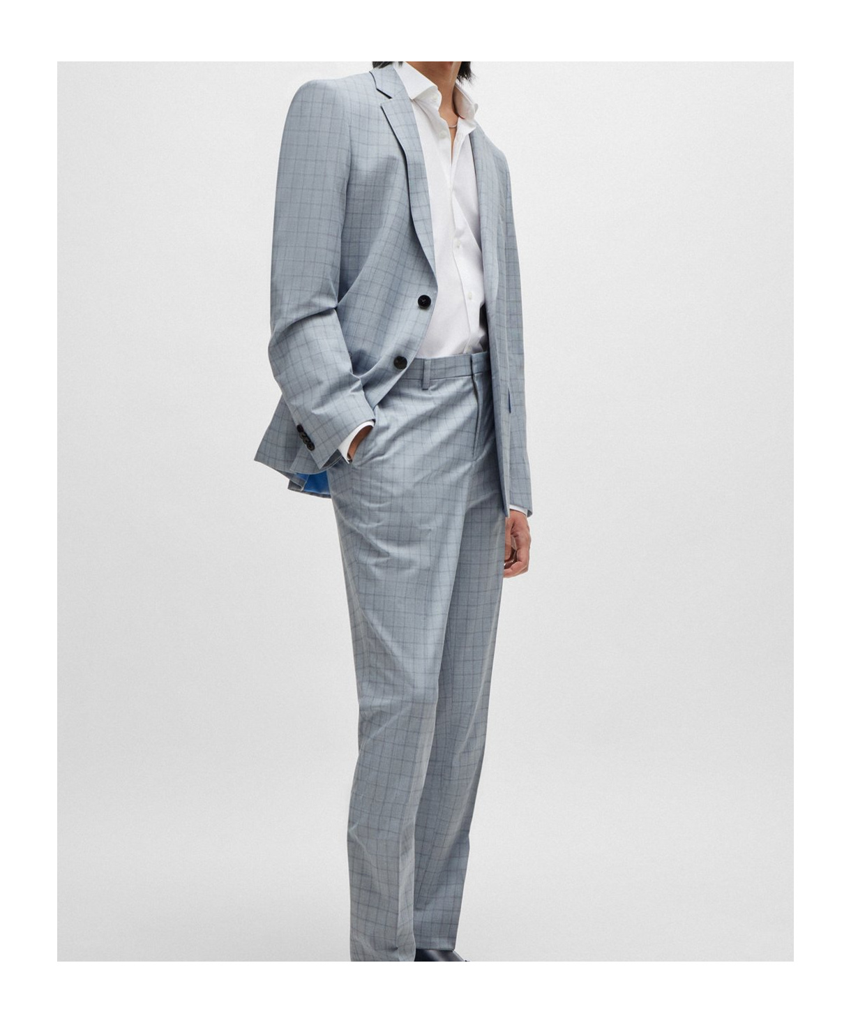 Hugo Boss Slim-fit Suit In Checked Performance-stretch Material In Blue